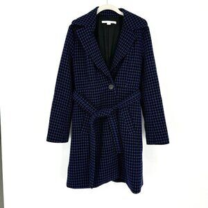 Diane Von Furstenburg coat womens blue black wool  dressy workwear winter fall